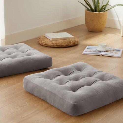 SM-XLHN Meditation Floor Pillow Set of 2, Square Large Pillows Seating for Adults, Meditation Cushion Pillow,Tufted Corduroy Cushion for Tatami Living Room or Yoga, Light Gray, 22x22 Inch