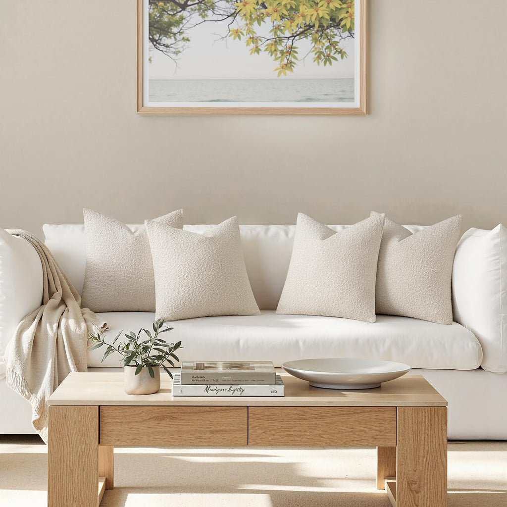 MIULEE Decorative Boucle Throw Pillow Covers - Soft Beige Accent 18x18 Inch for Modern Farmhouse Decor