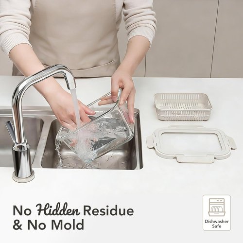 GENICOOK Glass Produce Storage Containers - Airtight 2-Pack with Removable Colanders & Flexible Silicone Lids, BPA-Free