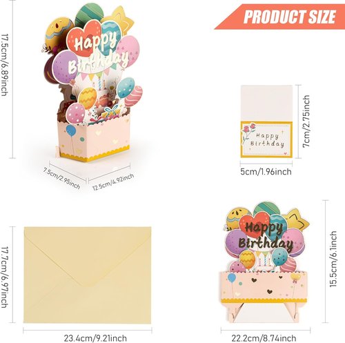 Funny Happy Birthday Pop Up Card - Unique 3D Celebration Gift Box for Family & Friends | Balloon Cake Design