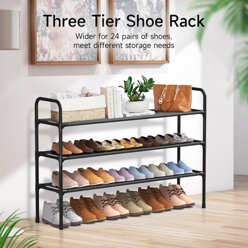 isightguard Long Shoe Rack for Closet - 3 Tier Shoe Organizer Storage for Entryway, Front Door Entrance, Metal Frame, Non-Woven Fabric Shelves, 10.8“ D x 40.2” W x 25.8” H