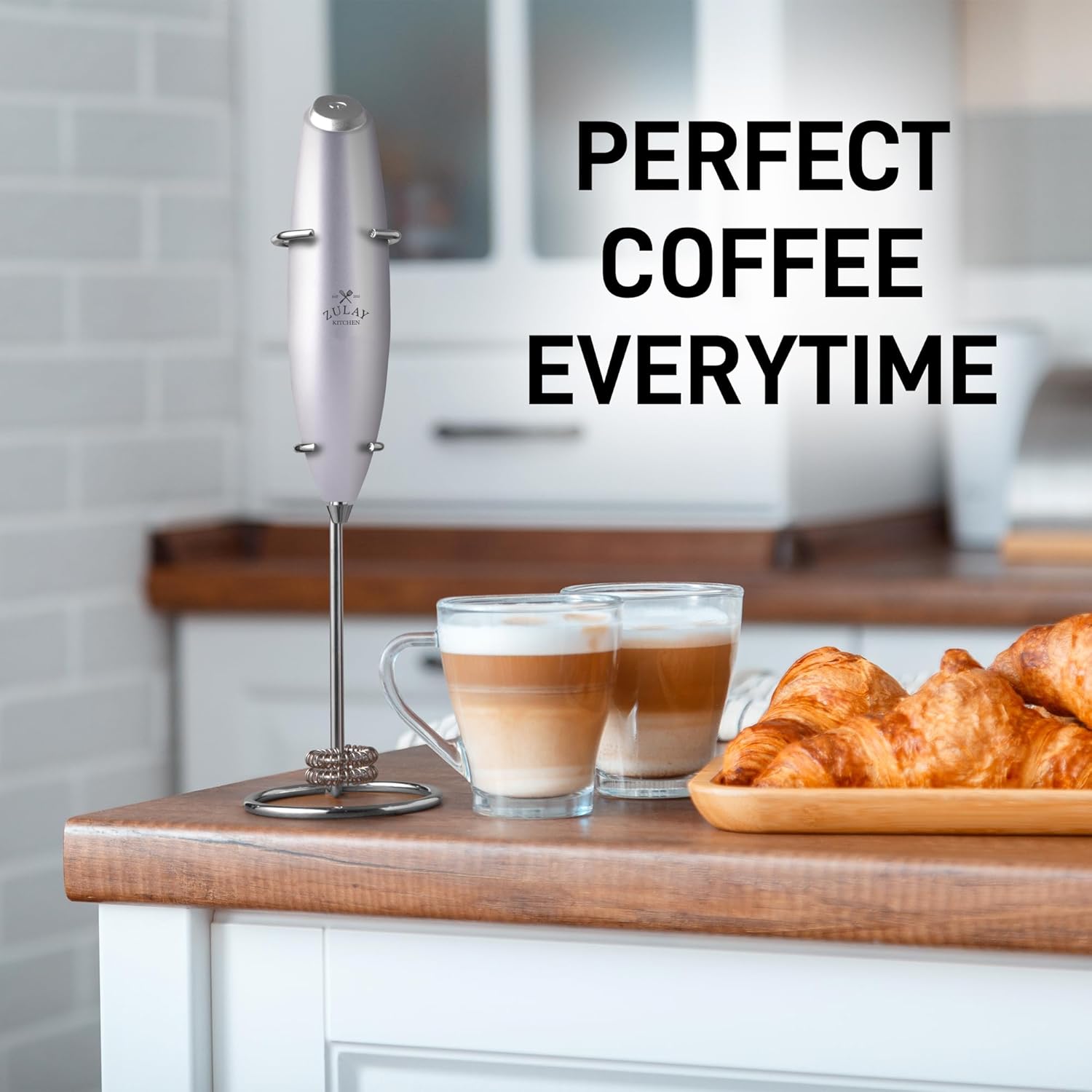 Zulay Kitchen Milk Frother - Powerful Handheld Whisk for Coffee, Lattes & Matcha | Includes 4 Duracell Batteries