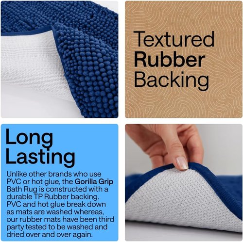 GORILLA GRIP Bath Rug Mat - Thick Soft Absorbent Chenille | Quick Dry Microfiber, 24x17 Royal Blue