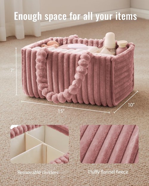 Blissful Diary Flannel Diaper Caddy Organizer - Cozy Plush Pink Nursery Storage Basket | Perfect Baby Shower Gift