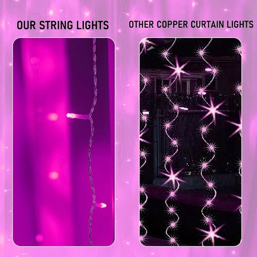 Dazzle Bright 300 LED Curtain String Lights - Waterproof Fairy Lights with 8 Modes | Pink Decor for Bedroom, Wedding & Parties