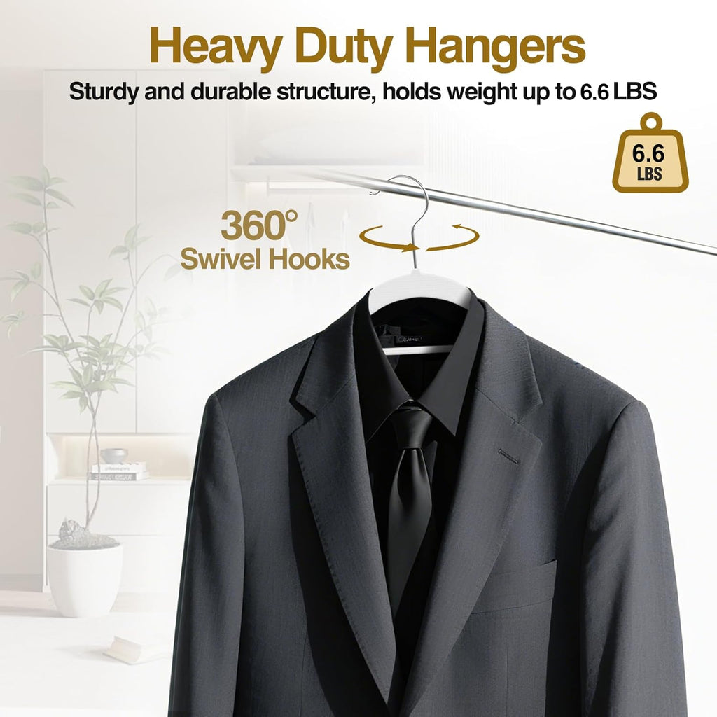 Plastic Hangers 50 Pack - Heavy Duty 16.5 in Clothes Hangers with 360° Swivel Hook & Non-Slip Bar