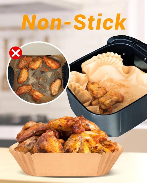 500Pcs Air Fryer Paper Liners - 8” Square Non-Stick Parchment for 5-8 QT Air Fryers | Oil-Proof & Unbleached