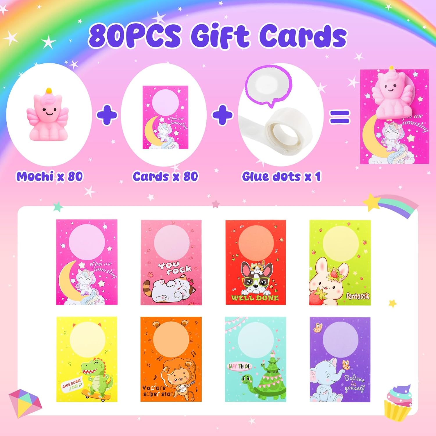 Zefy 80 Pcs Mochi Squishy Toys - Fun Fidget Toys for Kids | Perfect for Parties, Goodie Bags & Prizes