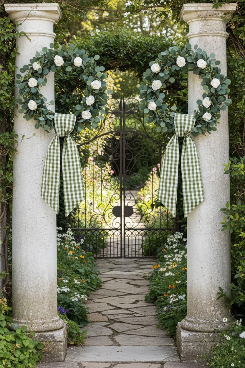 Skiennix 2-Pack Green & White Plaid Wreath Sashes - Versatile Door Decorations for Spring & St. Patrick's Day