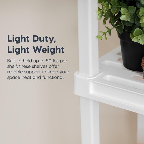 IRIS USA 4-Shelf Light Duty Plastic Storage Shelves, 200lb Capacity, 48" H x 24" W x 12" D, Medium Modular Shelving Unit Storage Organizer for Bathroom, Laundry, Garage & Home, Storage Rack - White