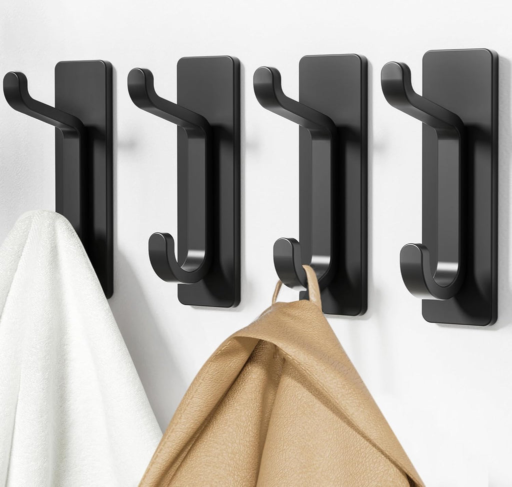 Pickpiff Wall Hooks - Strong Adhesive Coat & Towel Hangers | 13LB Capacity, Black, 6 Pack