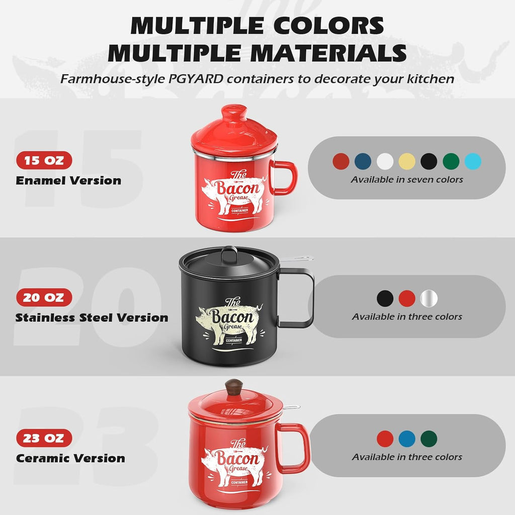 PGYARD Mini Bacon Grease Saver - 20 Oz Stainless Steel Oil Container | Dishwasher Safe Red Bacon Keeper