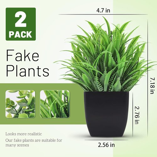 Der Rose 2 Pack Fake Plants - Small Artificial Potted Decor for Home & Office | Black Bathroom Accessories