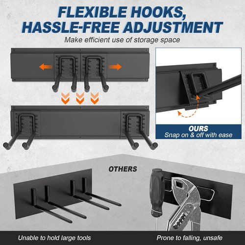 Housolution Heavy-Duty Garage Wall Organizer - 96 Inch Tool Storage System with 12 Adjustable Hooks