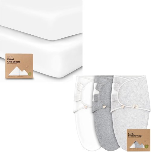 KeaBabies Organic Crib Sheets & Baby Swaddle Sleep Sacks - 2-Pack Crib Sheets & 3-Pack Swaddles - Neutral Colors