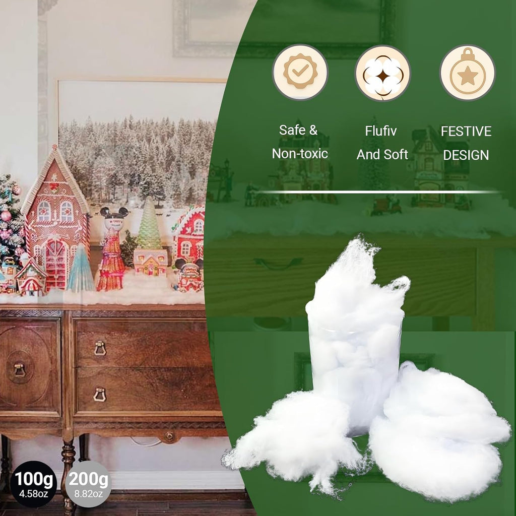 Skiennix Fake Snow Decor - Fluffy Flame Resistant Artificial Snow for Indoor Winter Decoration | 0.22 Pounds