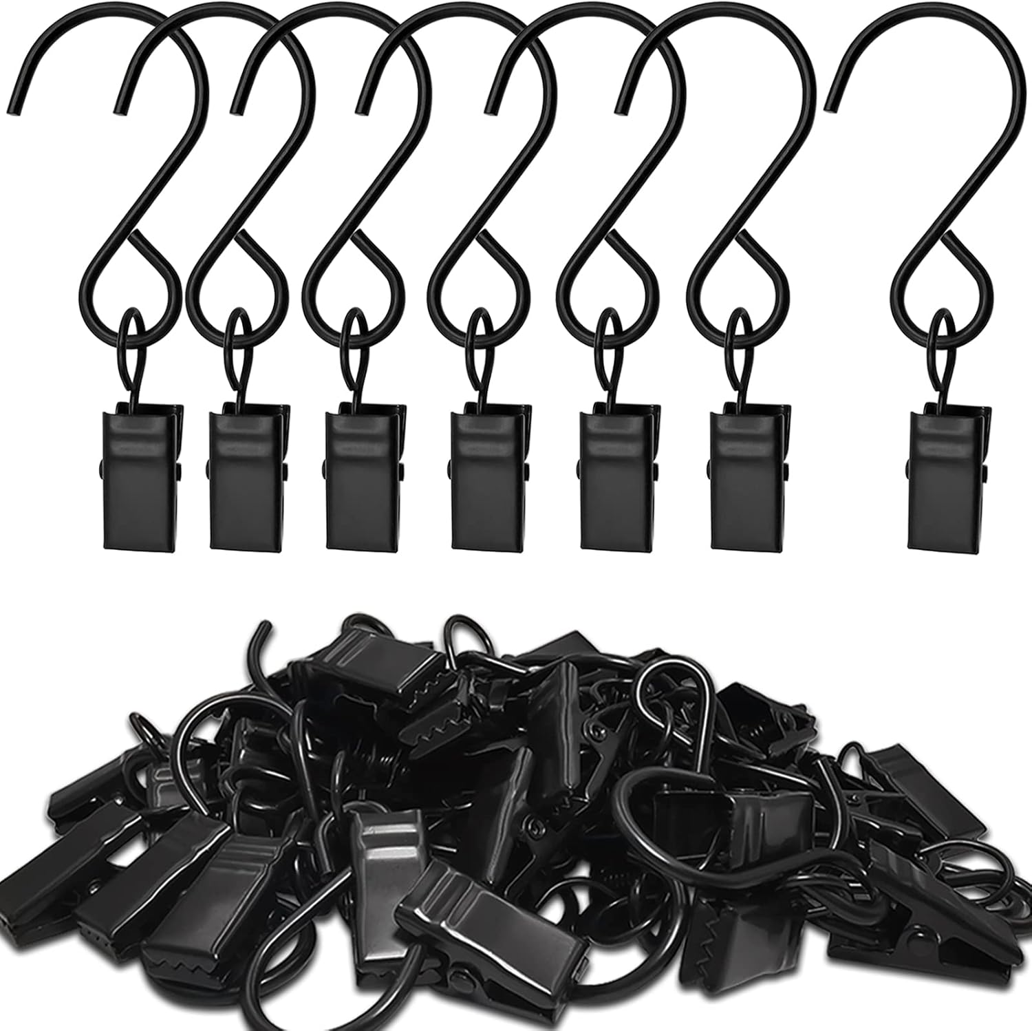 Skiennix Stainless Steel S Hooks - 50 Pack Hanging Clips for Party Lights & Art Display | 3 Inch, Black