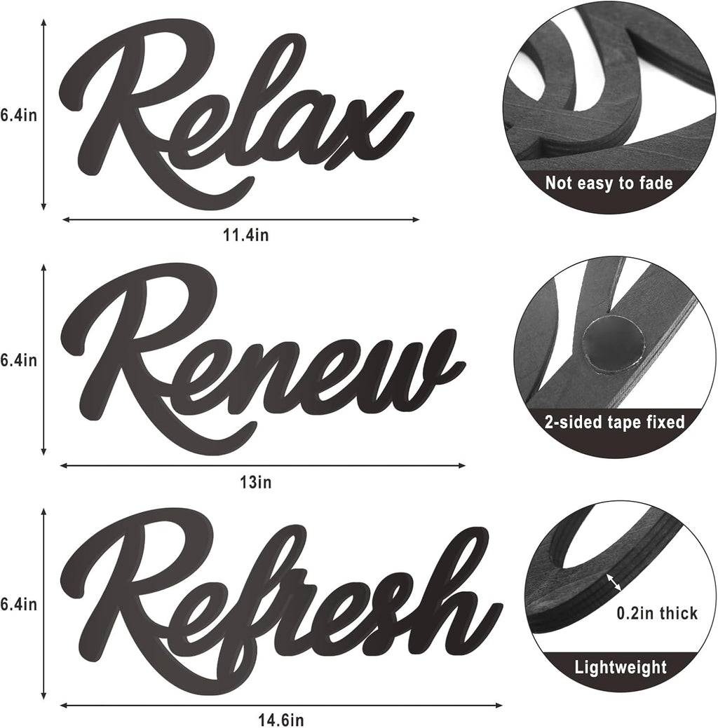 Skiennix Wooden Bathroom Decor - Relax Renew Refresh Sign | Large Black Design - Perfect for Home