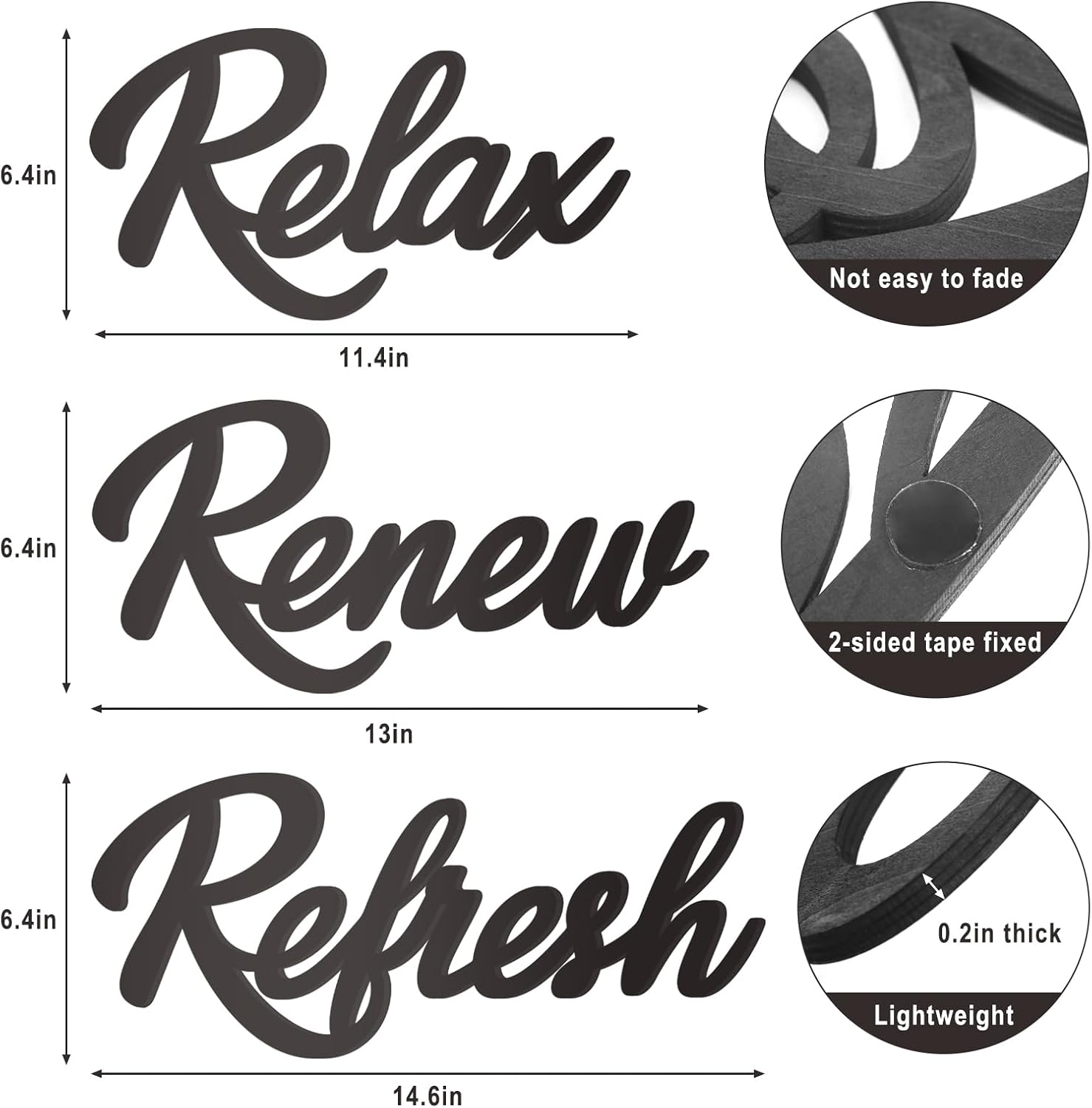 Skiennix Wooden Bathroom Decor - Relax Renew Refresh Sign | Large Black Design - Perfect for Home