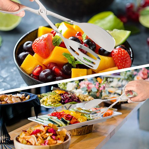 8 Pack Food Serving Salad Tongs, Stainless Steel Salad Tongs with Scissor Handles, Thickening Scissor Tongs for Cooking, Baking, BBQ, Restaurants and Home Kitchen