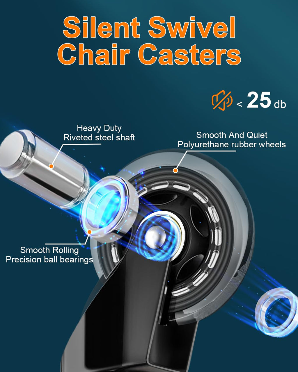 RidRed Office Chair Wheels - Heavy-Duty 3 Inch Rubber Casters | Universal Fit, Noise-Free, Fits Most Chairs