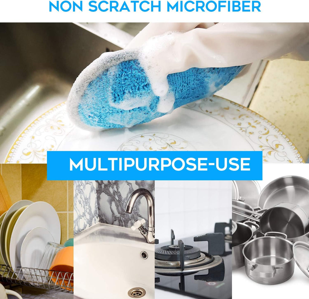 Skiennix Dual-Sided All-Purpose Sponges - Non-Scratch Kitchen Dish Cleaning Scrubbers | Soft Microfiber, 6-Pack