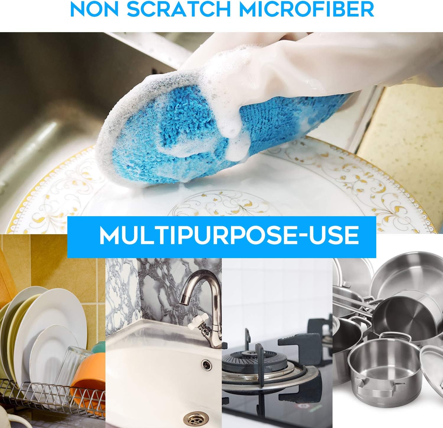 Skiennix Dual-Sided All-Purpose Sponges - Non-Scratch Kitchen Dish Cleaning Scrubbers | Soft Microfiber, 6-Pack