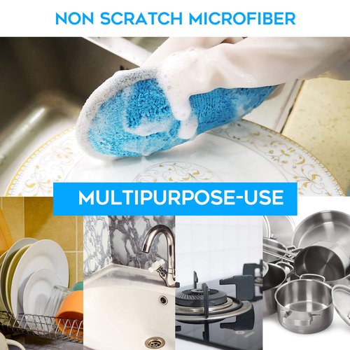 Dual Sided All-Purpose Sponges Kitchen,Dish Sponge for Washing Dishes Cleaning Kitchen,Non Scratch,Rough Scrubbers for Non-Stick Cookware, Soft Microfiber Scrub for Dishes(Bule,6Pack)