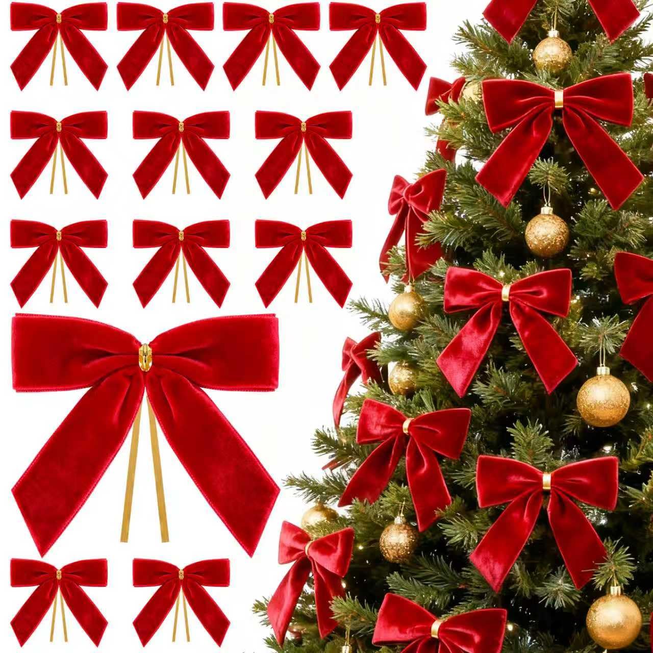 30PCs Red Bows for Christmas Tree, 3.5 x 3.5 Inch Red Velvet Bows Vintage Xmas Velvet Ribbon Bow Holiday Ornaments for Christmas Decoration Holiday Decor, Gift Wrapping and Wedding