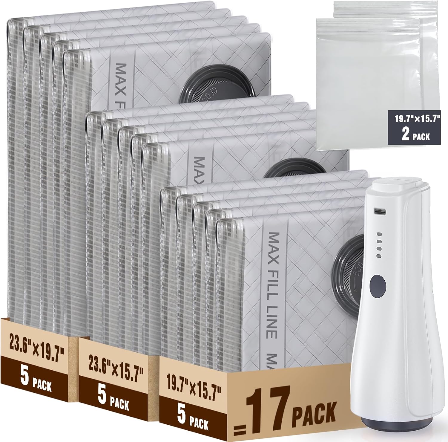 QcoQce Vacuum Storage Bags - Rechargeable Electric Pump Included | Space Saver for Clothing & Bedding