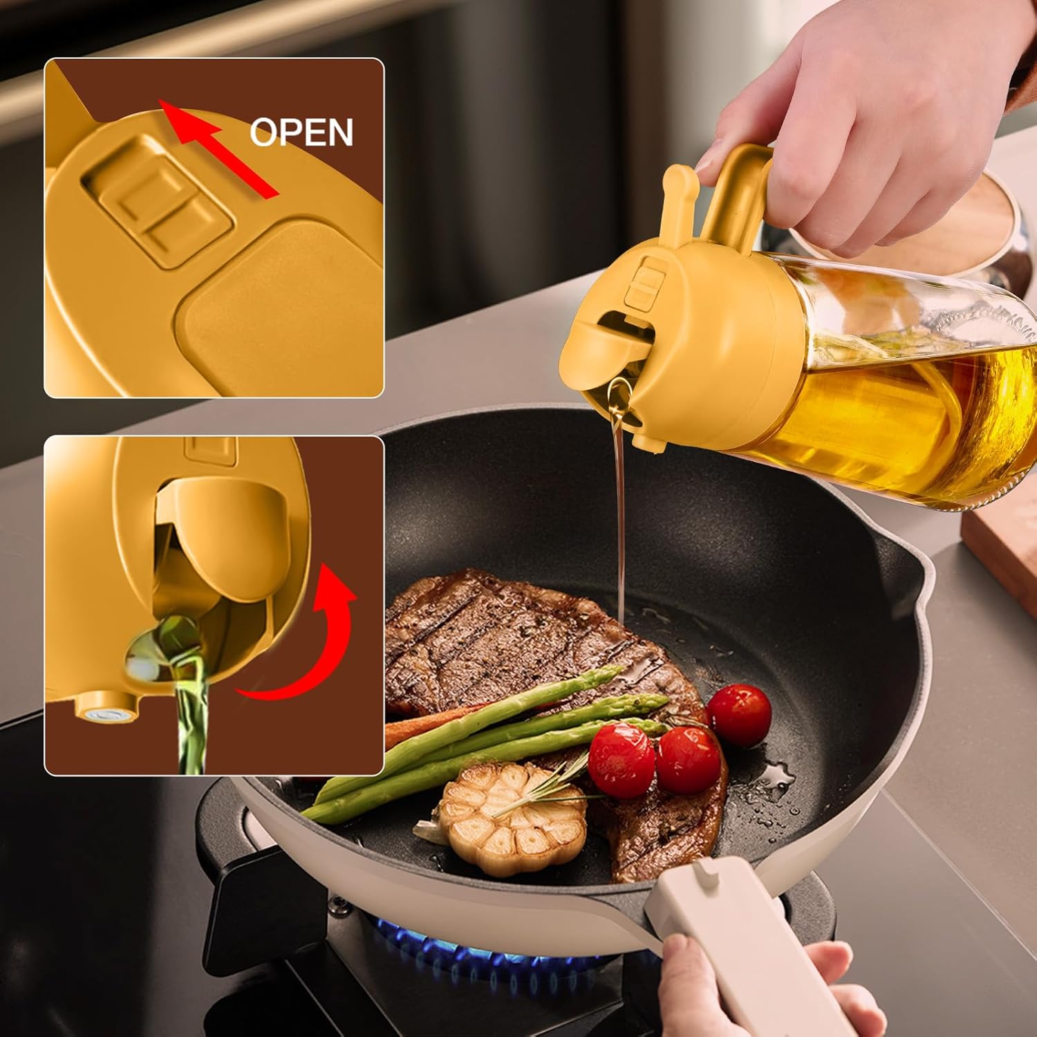 YARRAMATE 2Pcs 16oz Glass Oil Sprayer - Food-Grade Kitchen Dispenser for Cooking & BBQ (White & Orange)