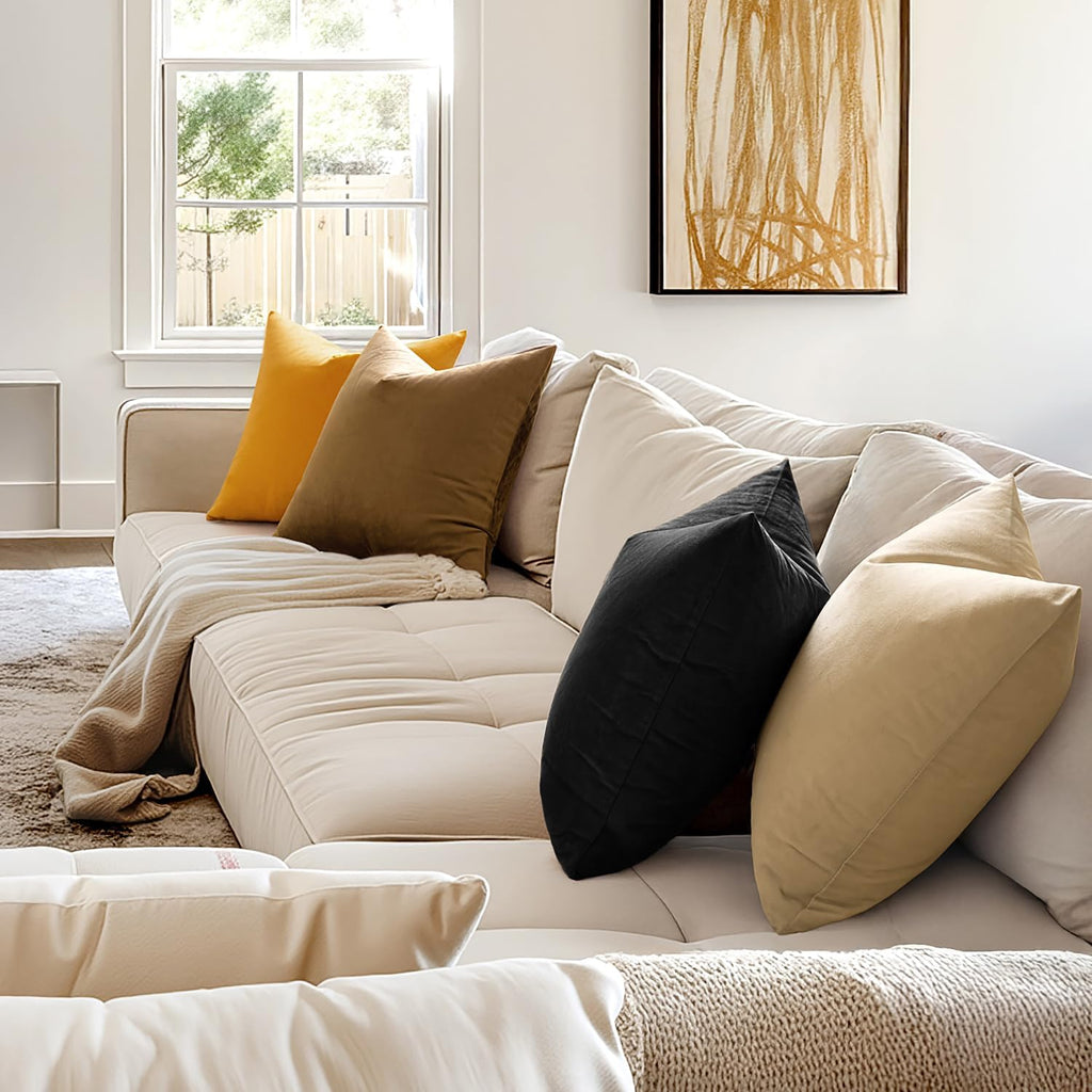 MIULEE Velvet Throw Pillow Covers - Soft Black Decorative 12x12 Inch Cushions | Pack of 2 for Modern Home Decor