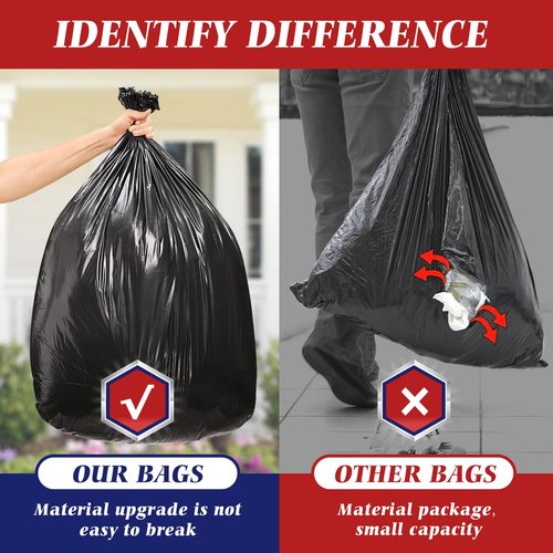 Teivio Large Black Trash Bags 64-65 Gallon 16 Counts Industrial Sturdy Garbage Bags, Extra Large Lawn and Leaf Bags Outdoor Commercial Trash Can Liner for Construction Sites, Workshops, Backyard