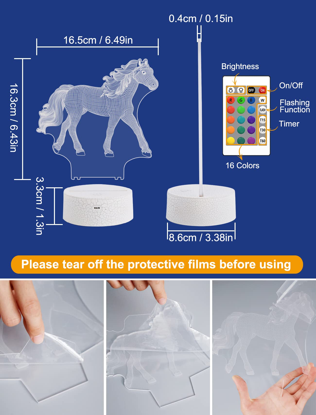 FULLOSUN Horse Gifts for Girl, Horse 3D Night Lights for Kids Illusion Lamp 16 Colors Changing with Remote Birthday Gifts for Child Baby Boy and Girl