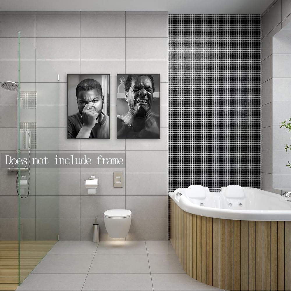 Skiennix Funny Bathroom Wall Art - Amusing Black and White Canvas Prints | Set of 2, 12x18 Inch Unframed