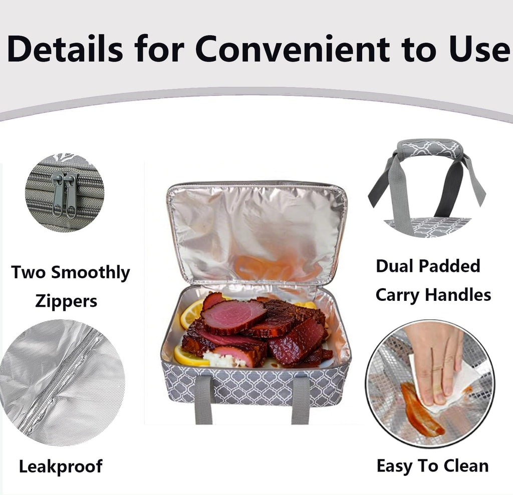 Skiennix Insulated Casserole Carrier Bag - Portable Food Transport Tote for 9x13" Dish | Silver Gray