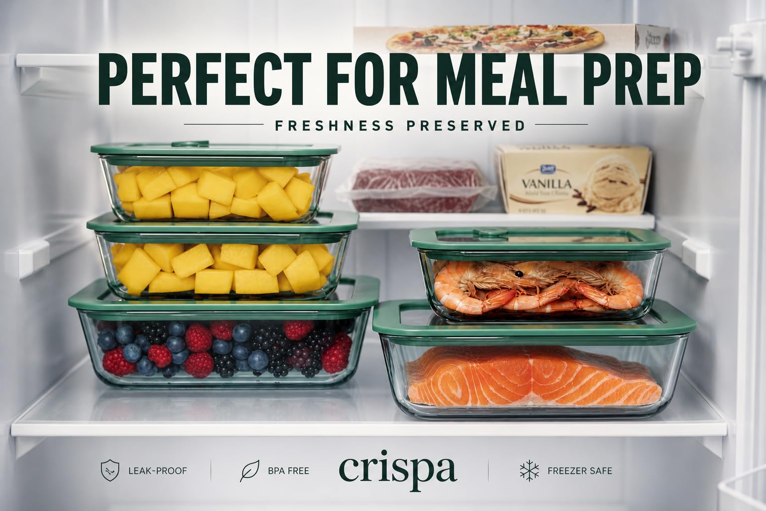 Crispa 8-Piece Teal Glass Food Storage Containers with Silicone Framed Glass Lids – 100% Plastic-Free Lunch Box Meal Prep Set (2x 40oz, 2x 20oz) – Leakproof Airtight Borosilicate for Freezer to Oven