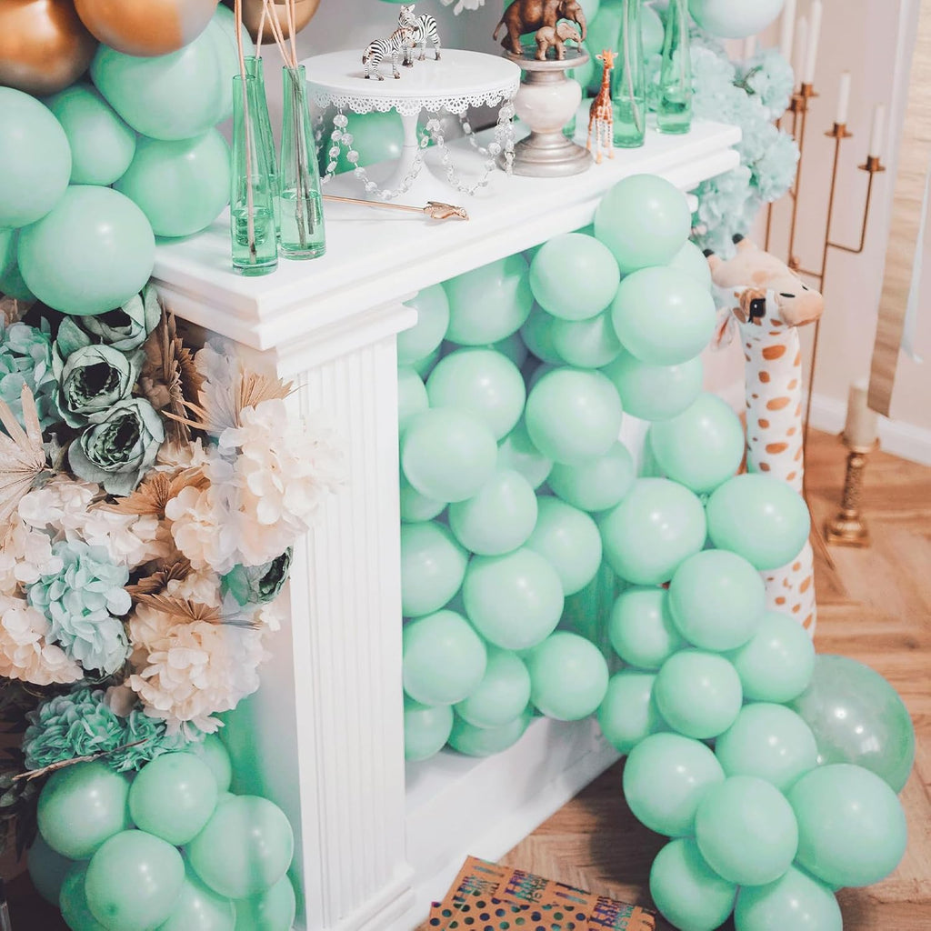 PartyWoo Mint Balloons - 100 Pcs Pastel Teal in Various Sizes for Stunning Balloon Garlands & Arches
