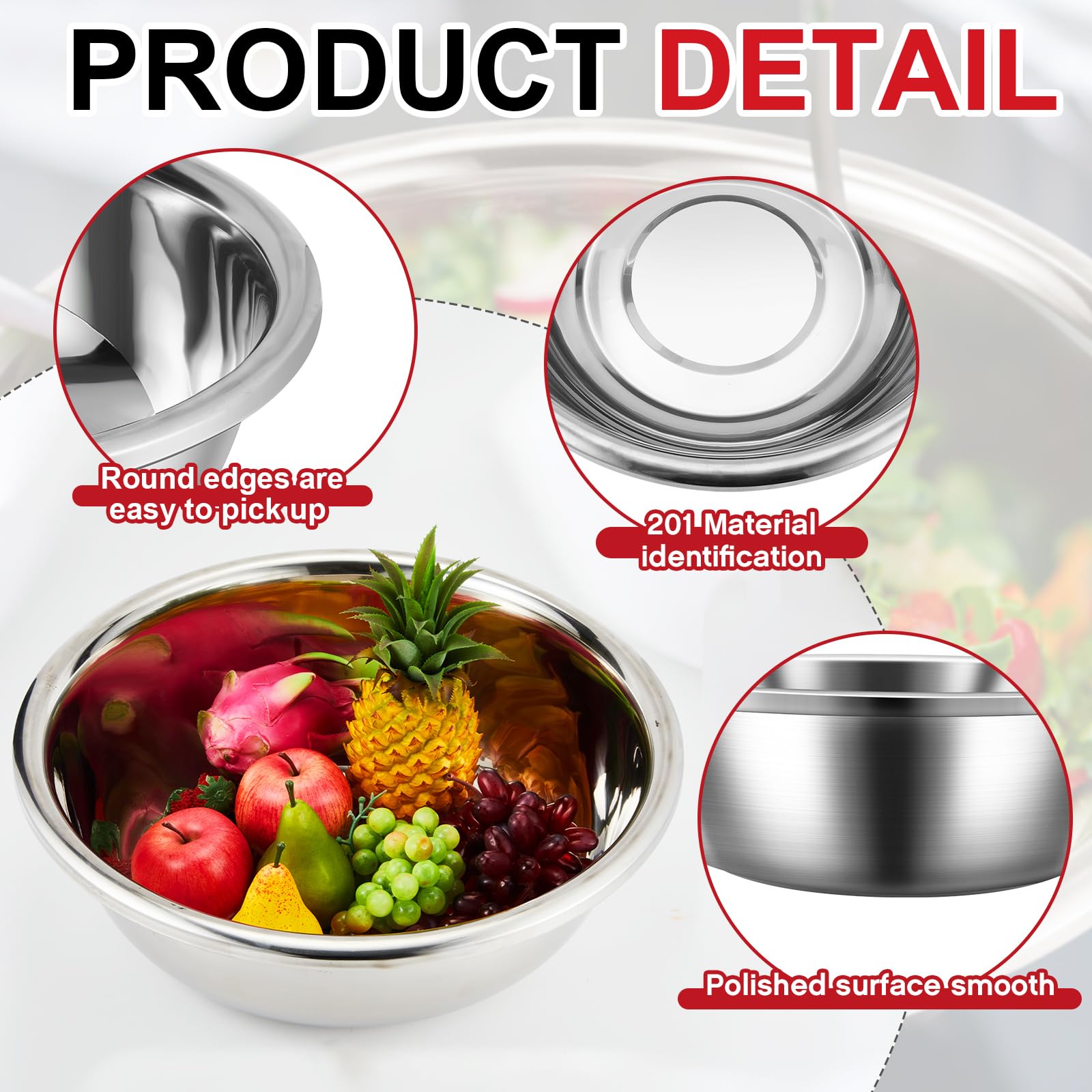 Domensi Set of 3 Extra Large Stainless Steel Mixing Bowls Large Mixing Container Easy to Clean, Nesting Bowls for Space Saving Storage for Cooking, Baking(201 Stainless Steel,13, 16, 20 Quart)