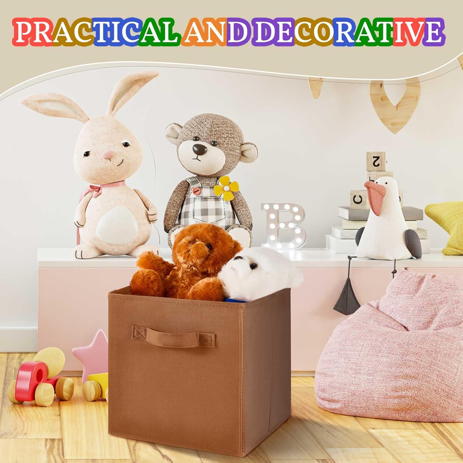 Yinder 12 Pcs Cube Storage Bins - Foldable Fabric Organizers for Playroom & Nursery - Brown 11''