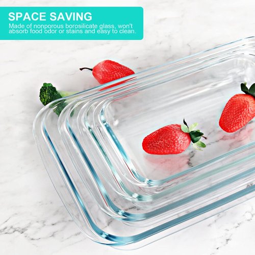 KOMUEE Glass Baking Dish Set - 8 Pieces with BPA-Free Lids | Rectangular Bakeware for Lasagna & Leftovers