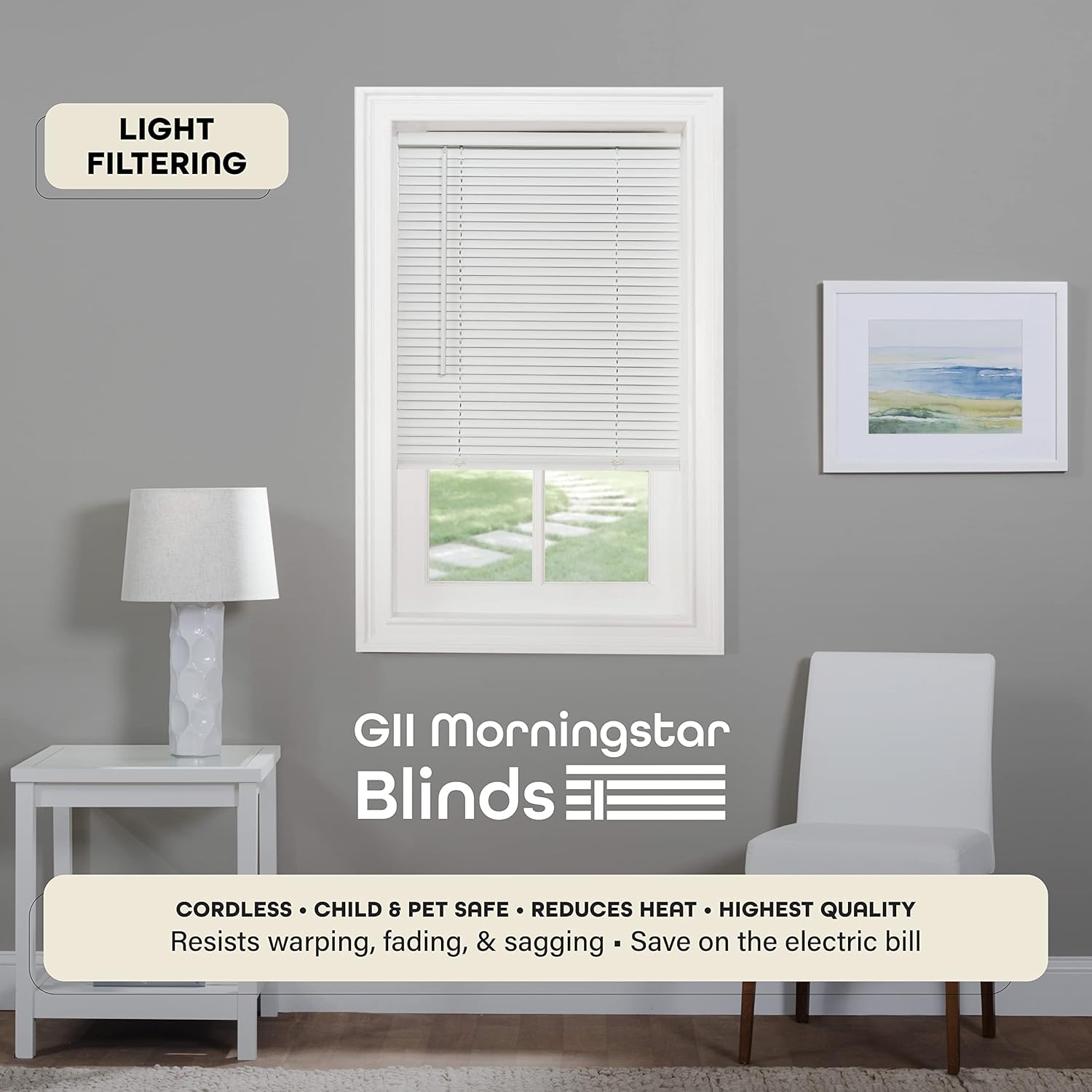 Achim Home Decor Cordless Mini Blinds - Light Filtering, 31" W x 48" L, 1" Slat - Pearl White