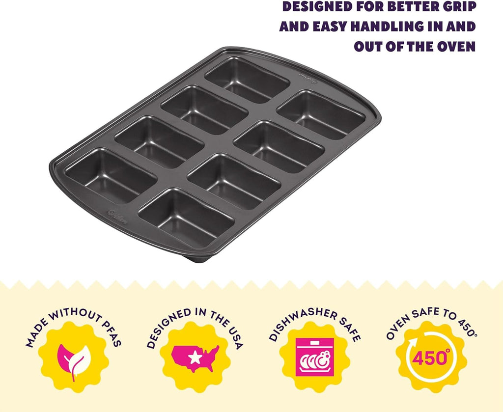 Wilton Gold Non-Stick Bakeware Mini Loaf Pan - Perfect for Banana Breads & Cakes - 15 x 10 x 1.6 Inch, 8 Cavity