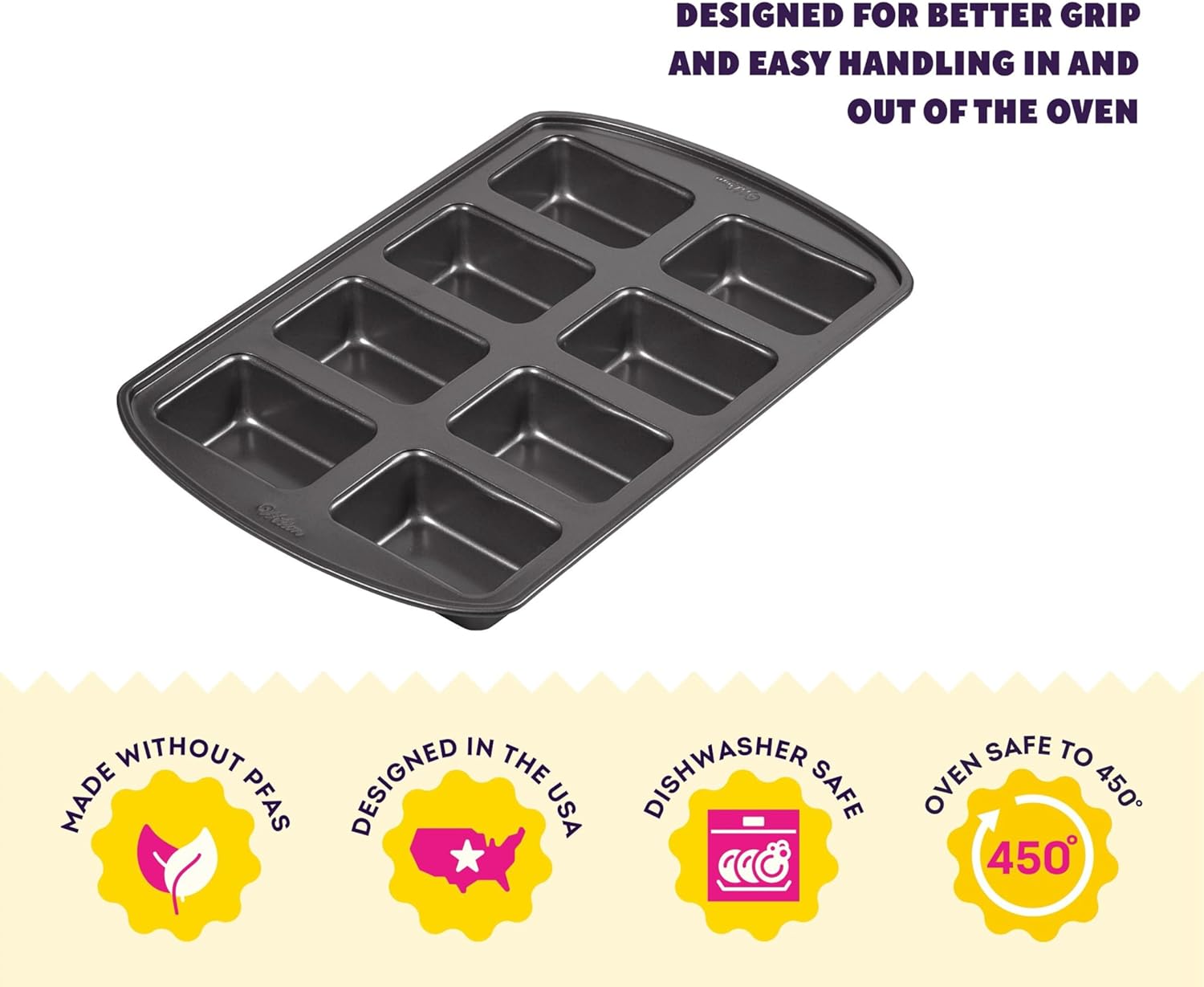 Wilton Gold Non-Stick Bakeware Mini Loaf Pan - Perfect for Banana Breads & Cakes - 15 x 10 x 1.6 Inch, 8 Cavity