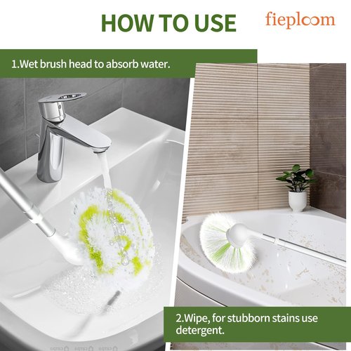 Fieploom Tub Tile Scrubber Brush with 28" Extendable Pole, 1 Pc Non-Scratch Soft Tub Brush Mop, Bathroom Brush with Long Handle for Bathtub Shower Sink Basin Tile Wall