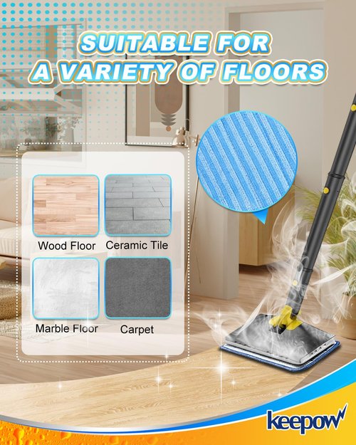KEEPOW Steam Mop Pads Compatible with ScrubWiz Steam Mop Cleaner with Detachable Handheld Steamer, Reusable Replacement Accessories Steamer Mop Pads for Cleaning Floors and Carpets 8 Pack
