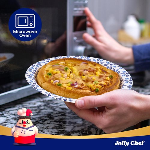 JOLLY CHEF 10 inch Disposable Paper Plates 500 Count, Soak Proof, Cut Proof, Heavy Duty Paper Plates for Party or Everyday Use