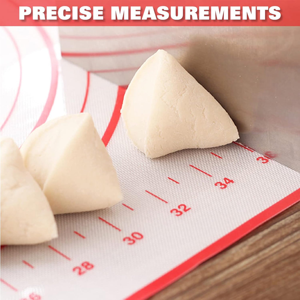 Skiennix Silicone Pastry Mat - Extra Thick Non-Stick Baking Sheet with Measurements | Large 16"x24", Red
