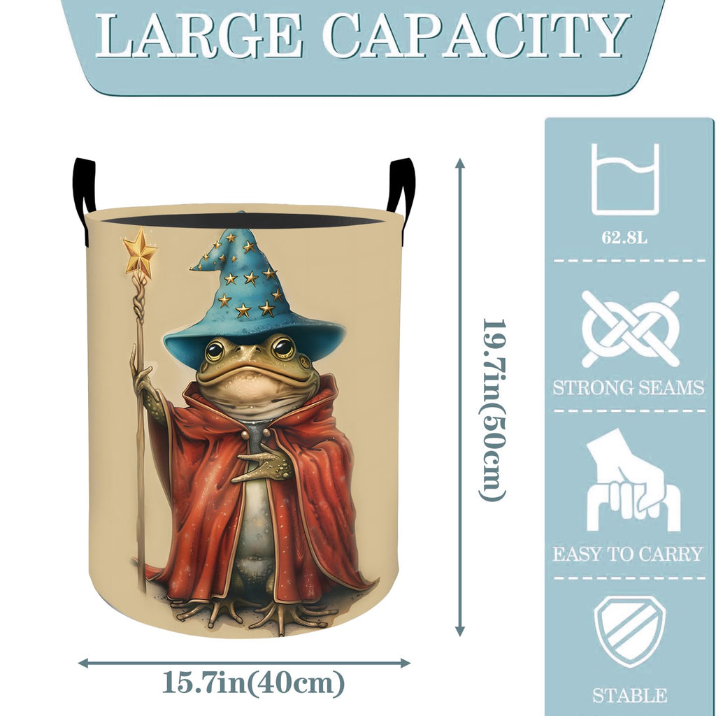 VODRM Wizard Frog Magic Laundry Basket, Dirty Collapsible Clothes Toy Organizer Hamper for Kids Adults, Oxford Cloth Waterproof Storage Bin for Bedroom Bathroom Fantasy Decor Gifts, 19.7"X15.7"