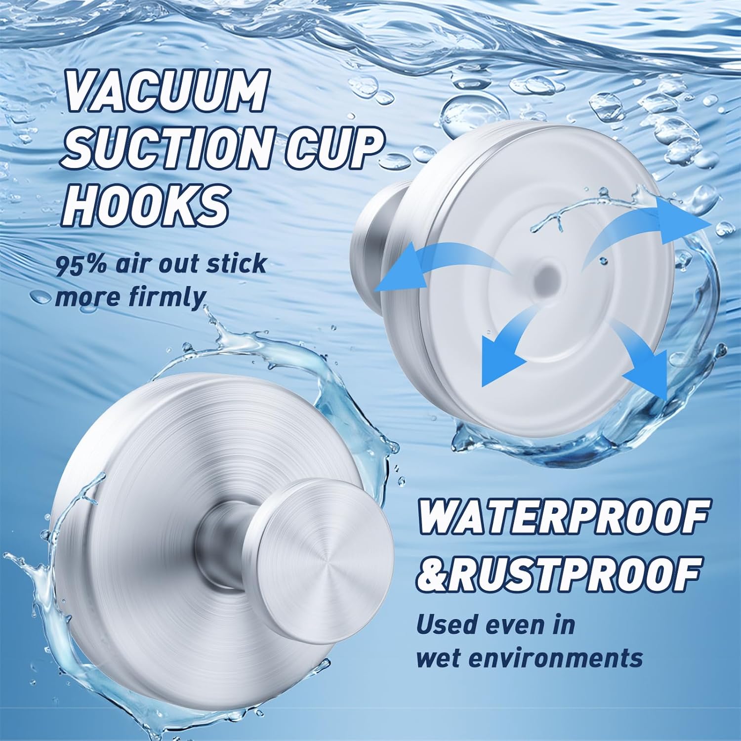 Skiennix Suction Cup Hooks - Removable Bathroom Shower Wall Holders for Towels & Wreaths | Silver (2 Pack)